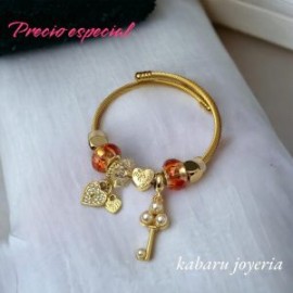 Pulsera charms acero inoxidable llave piedra roja