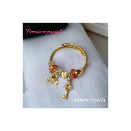 Pulsera charms acero inoxidable llave piedra roja