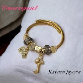 Pulsera charms acero inoxidable llave piedra negra
