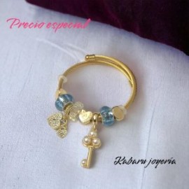 Pulsera charms acero inoxidable llave piedra verde