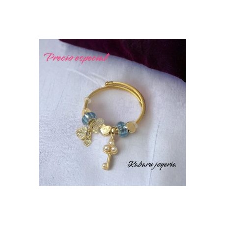 Pulsera charms acero inoxidable llave piedra verde