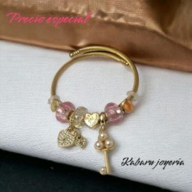 Pulsera charms acero inoxidable llave piedra purpúra