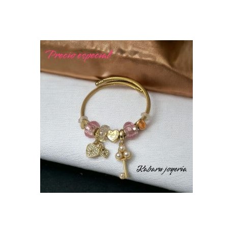 Pulsera charms acero inoxidable llave piedra purpúra