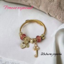 Pulsera charms acero inoxidable llave piedra rojo ceniza
