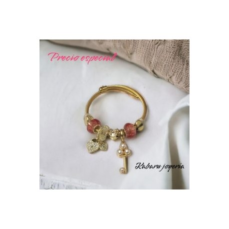 Pulsera charms acero inoxidable llave piedra rojo ceniza