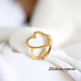 Anillo ajustable dorado acero inoxidable corazon