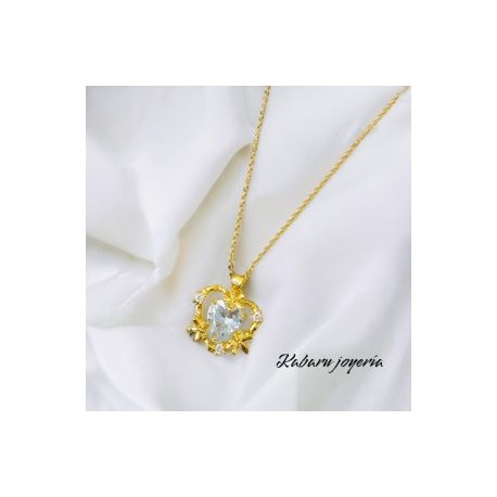 Collar acero inoxidable corazon piedra blanca