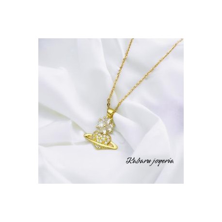 Collar dorado acero inoxidable saturno corazon