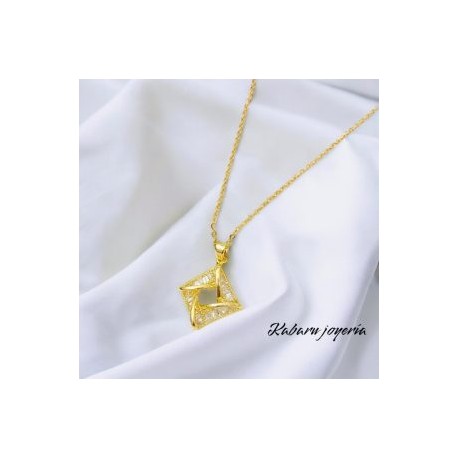 Collar dorado acero inoxidable piedra blanca