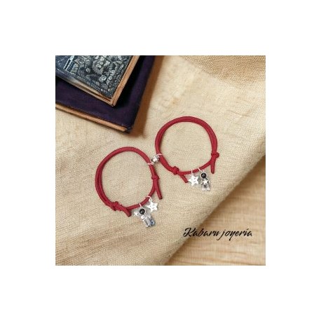 Pulsera cordon color vino parejas astronautas