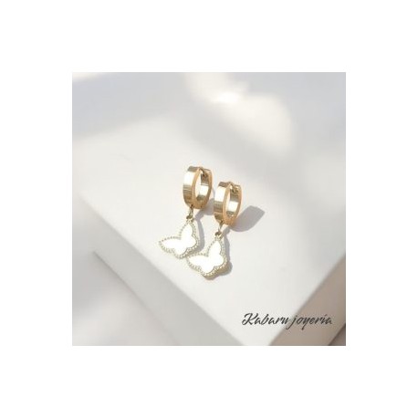 Aretes color plata chicos acero inoxidable mariposa