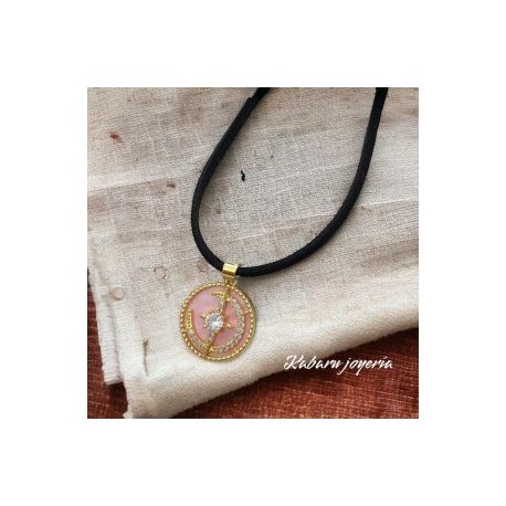 Chocker luna estrella rosa de oro 18k