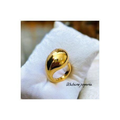 Anillo ajustable dorado ancho chapa de oro 18k
