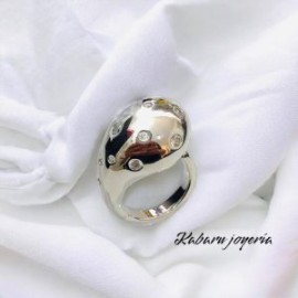Anillo ajustable color plata ancho chapa de oro18K