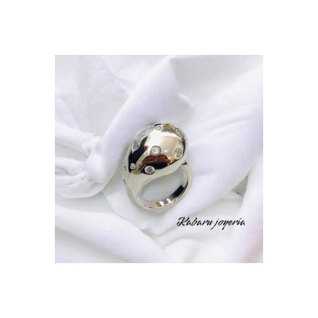 Anillo ajustable color plata ancho chapa de oro18K