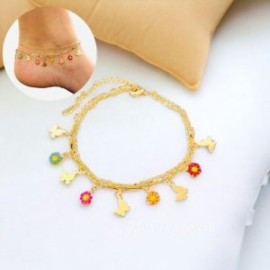 Tobillera girasoles mariposas chapa de oro 18k
