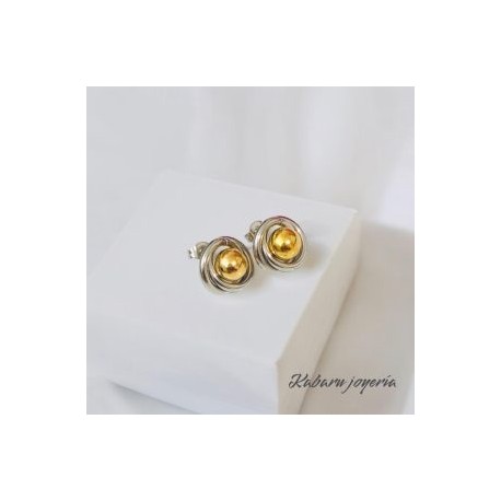 Aretes dorados acero inoxidable piedra bicolor