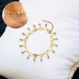 Tobilleras corazones piedra blanca chapa de oro 18k