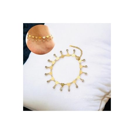 Tobilleras corazones piedra blanca chapa de oro 18k