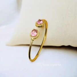 Pulsera piedra rosa chapa de oro 18k