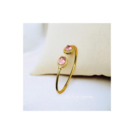 Pulsera piedra rosa chapa de oro 18k