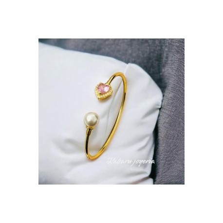 Pulsera corazon piedra rosa chapa de oro 18k