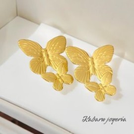 Aretes dorados acero inoxidable doble mariposa