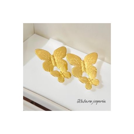 Aretes dorados acero inoxidable doble mariposa