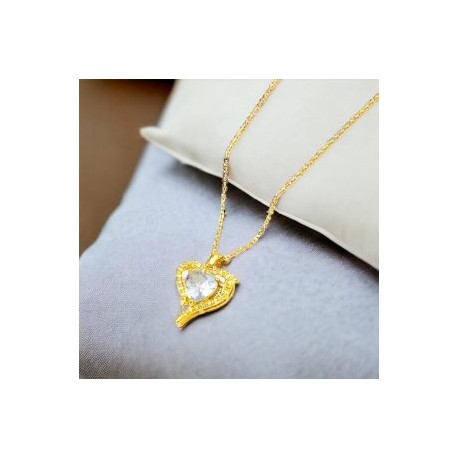 Collar dorado acero inoxidable piedra blanca