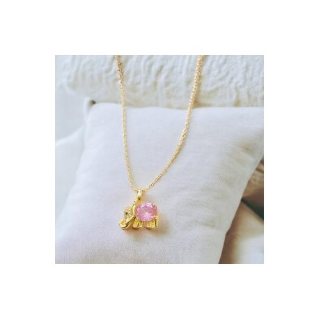 Collar acero inoxidable elefante piedra rosa
