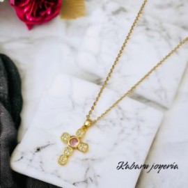 Collar dorado  acero inoxidable cruz