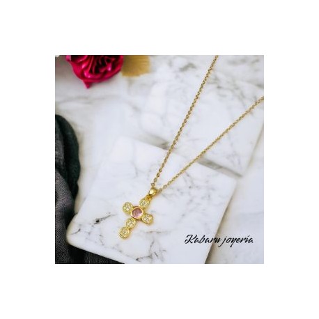 Collar dorado  acero inoxidable cruz