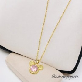 Collar dorado acero inoxidable Micky piedra rosa
