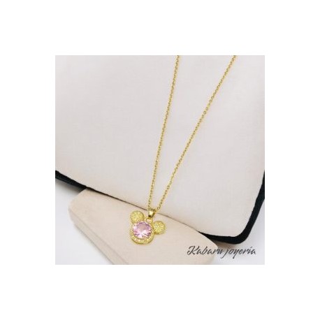 Collar dorado acero inoxidable Micky piedra rosa