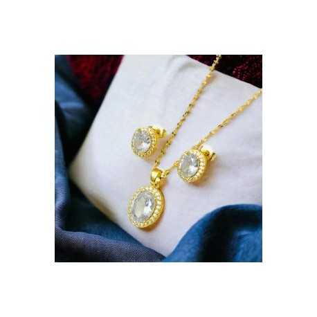 Conjunto dorado piedra blanca chapa de oro 18k
