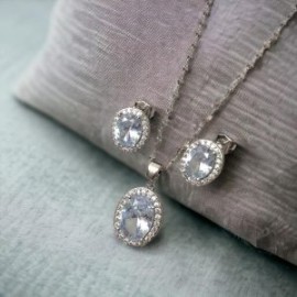 Conjunto color plata piedra blanca chapa de oro 18k