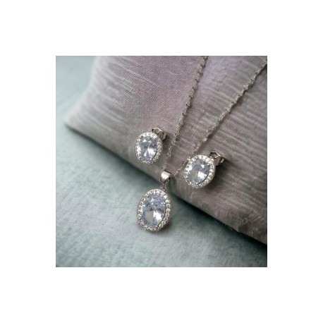 Conjunto color plata piedra blanca chapa de oro 18k