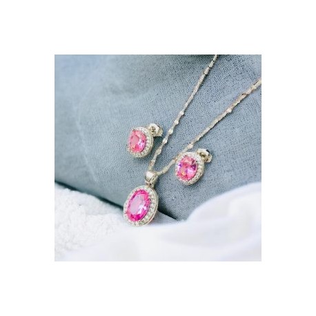Conjunto color plata piedra rosa chapa de oro 18k