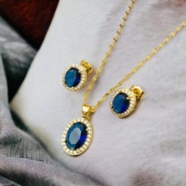 Conjunto dorado piedra azul chapa de oro 18k