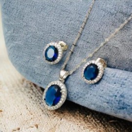 Conjunto color plata piedra azul chapa de oro 18k