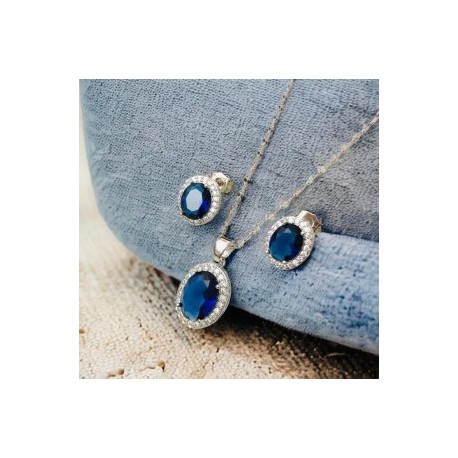 Conjunto color plata piedra azul chapa de oro 18k