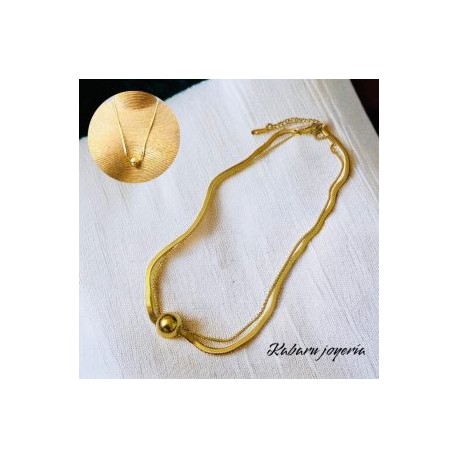 Collar dorado 2 lienzos acero inoxidable bola