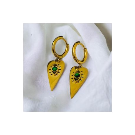 Aretes dorados acero inoxidable ojo turco
