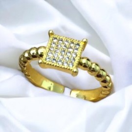 Anillo dorado ajustable piedra blanca chapa de oro 18K