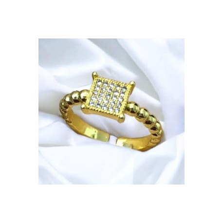 Anillo dorado ajustable piedra blanca chapa de oro 18K