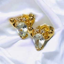 Aretes piedra blanca chapa de oro 18K