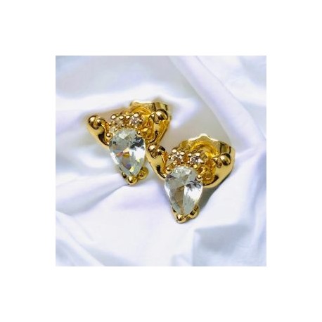 Aretes piedra blanca chapa de oro 18K