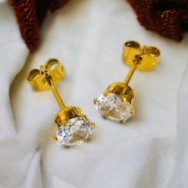 Aretes dorados acero inoxidable piedra blanca