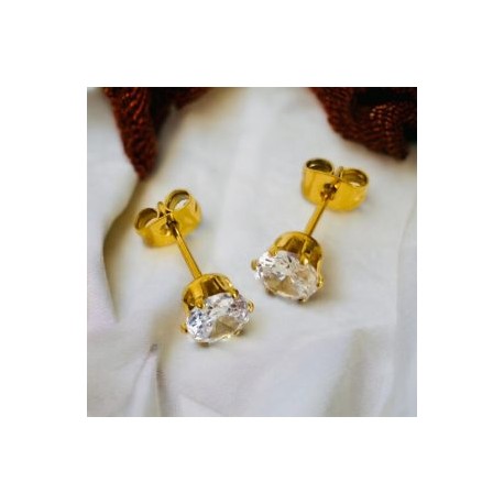 Aretes dorados acero inoxidable piedra blanca