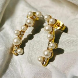 Aretes perlas chapa de oro 18K
